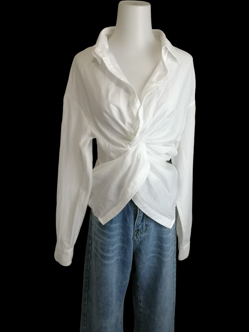 Women’s White Twist-Front Button Shirt